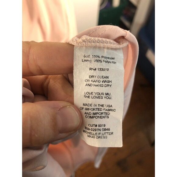 Show Me Your MuMu Michelle Flutter Sleeve Maxi Dress Chiffon Size S Pale Pink - Picture 9 of 11